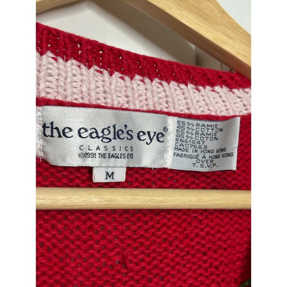 Vintage 1991 The Eagles Eye Eat Your Veggies Vegetable Red Knit Sweater Medium - Picture 2 of 8